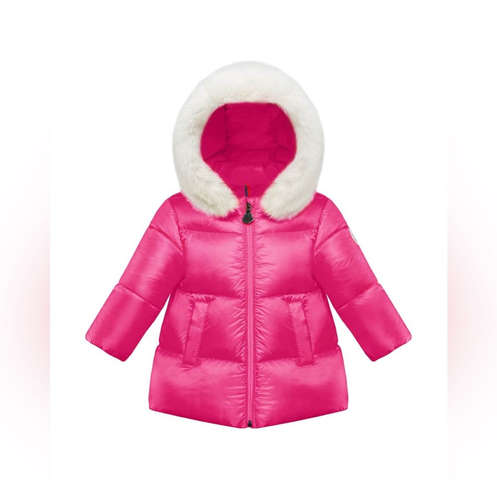 Moncler toddler Caen Puffer Coat w/ Contrast Faux-Fur Hood, Size 18-24 months